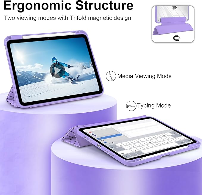 Case for iPad Pro 11 Inch (M5 2025 M4 2024) – [Built-in Pencil Holder] Shockproof &amp Stylish Clear Hard Back + Soft TPU Edge Magnetic Trifold Stand Auto Wake/Sleep Purple Polka dot