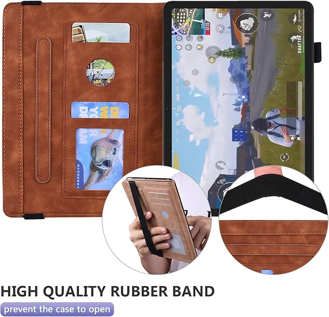 Dteck Case for All-New Amazon Fire HD 10 and 10 Plus Tablet (13th/11th Generation 2023/2021 Release)PU Leather Slim Folding Stand Cover with Pencil Holder Shockproof Magnetic Card Slots ShellBrown
