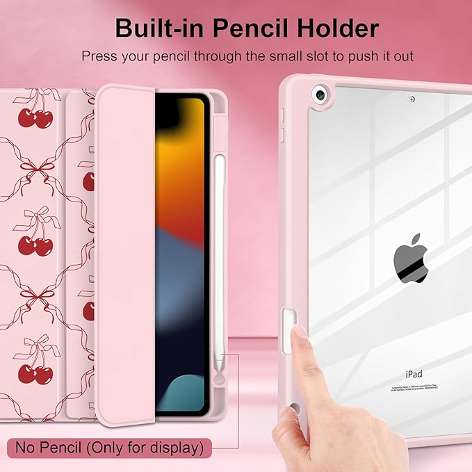 DONGKE for iPad 9th/8th/7th Generation Case 10.2 Inch (2021/2020/2019) [Auto Sleep/Wake &amp Pencil Holder] Clear Acrylic Back Trifold Stand Cover Ribbon Swirl
