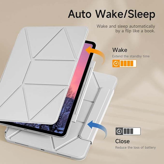 kenke Magnetic Case for iPad 11 Inch A16 2025/10th Generation 10.9 Inch 2022 with Detachable Clasp Slim Strong Magnetic Multi-fold Stand Cover with Pencil Holder Auto Wake/Sleep Light Gray