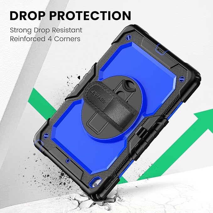 SEYMAC for iPad 9th/8th/7th Generation Case 10.2 2021-2019 Full-Body Shockproof Heavy Duty Protective Case with Screen Protector Rotating Stand/Handle/Shoulder Strap for iPad 10.2 Black/Blue