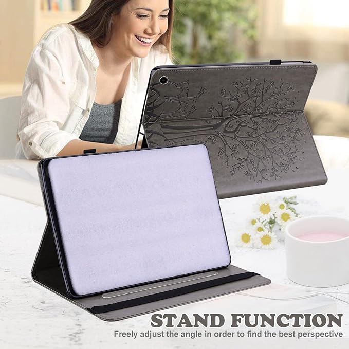 ALILANG for Kindle Fire Max 11 Case (13th Generation 2023 Release) Tree Embossed PU Leather Card Slot Shockproof Smart Cover for Kindle Fire Max 11 2023 Tablet Case -Gray