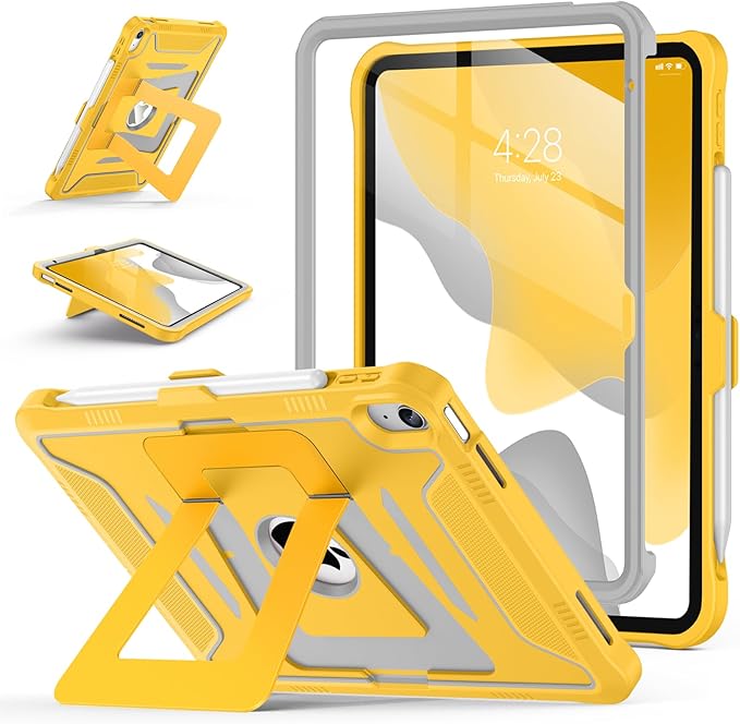 Soke Case for iPad (A16) 11th Generation 11-Inch 2025 /10th Generation 10.9-Inch 2022 with Screen Protector and Multi-Angle Kickstand Rugged Full Body Heavy Duty Protective Cover - Gray Yellow