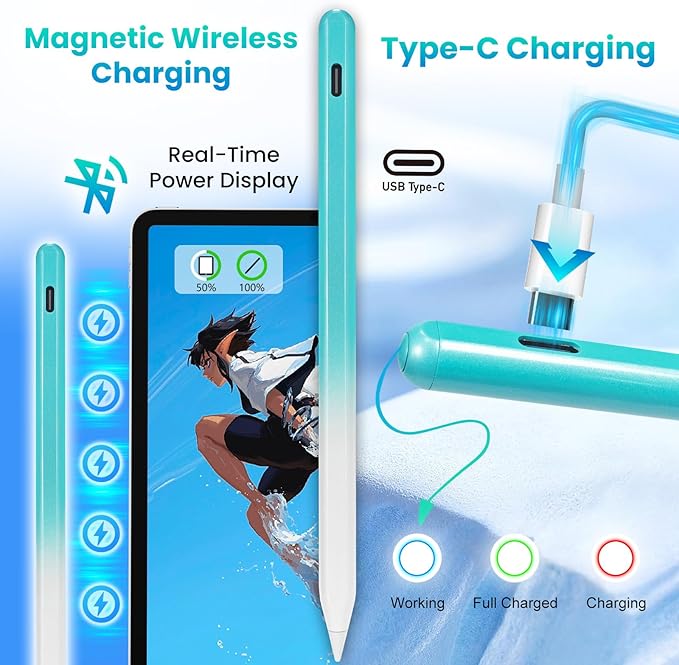 Stylus Pen for iPad Air 5th Generation Pencil with Palm Rejection Wireless Charging &amp USB C Apple Pencil for iPad 9th/10th iPad Pro 11/12.9 inch iPad Air 4/5th iPad mini 6th Dark Green