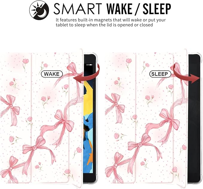 JOYLAND Cute Pink Bow Case for iPad 10th Generation 10.9 inch/iPad (A16) 11th Generation 11 Inch 2025 with Pencil HolderTrifold Stand Protective Cover with Soft TPU BackWhite
