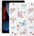 Cute Flower Butterfly for iPad Air 3 Case with Pencil Holder Auto Sleep/Wake White Leather Soft TPU Back Cover for iPad Pro 10.5 Inch 2017