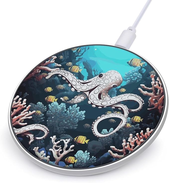 Marine Life Wireless Charger Fast Wireless Charging Pad with USB Cable 10W Anti-Slip Magnetic Wireless Charger Portable Slim Charger Puck Travel Charging Station