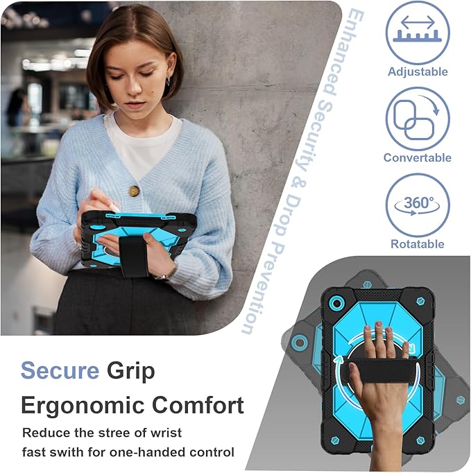 for Samsung Galaxy Tab A11 Plus/A11+ Case 2025 11 Inch Galaxy Tab A9+ Case 2023 Rugged Samsung A11+ Tablet Cover with 360 Rotating Stand Hand Strap Shoulder Strap Screen Protector BlackBlue