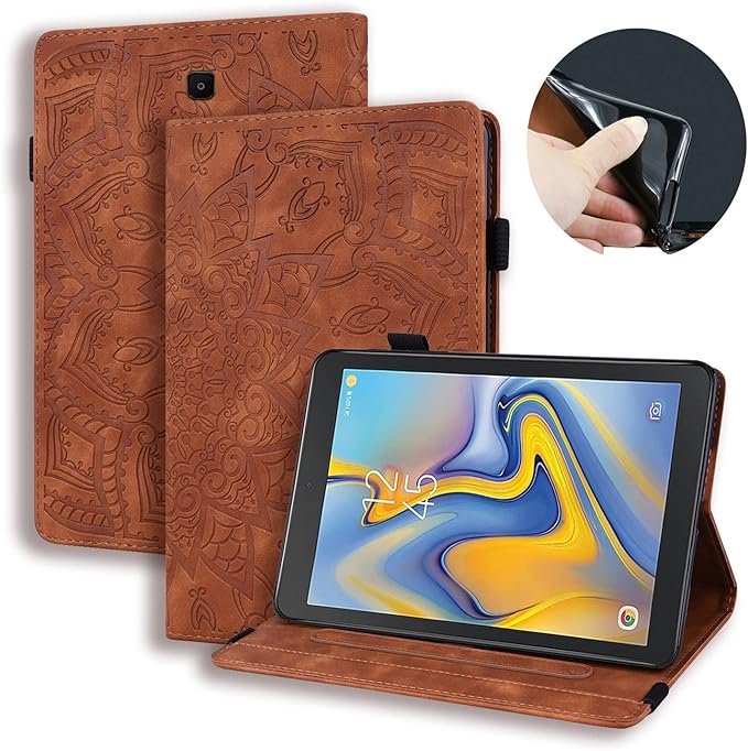 YEMENGHUA Heavy Duty Protection Compatible with Samsung Galaxy Tab A 8.0 T387 SM-T387V T387T T387A Slim Lightweight Embossed PU Leather Flip Holder Tablet PC Case Card Slot Tablet Case(Brown)