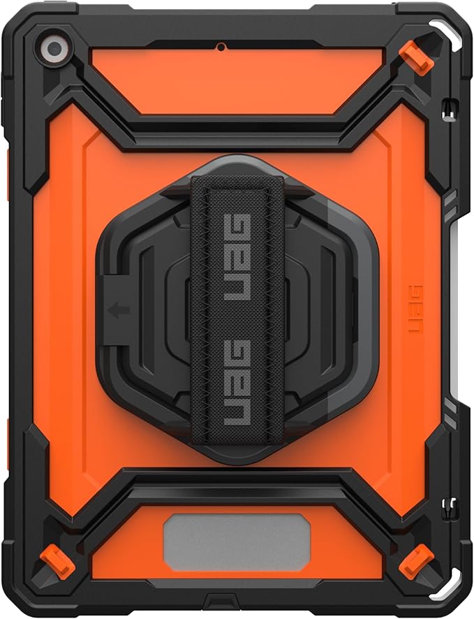 URBAN ARMOR GEAR UAG Designed for iPad 10.2 9th/8th Gen 2020-2021 Case w/Built-in Screen Protector Kickstand Hand Strap Rugged Transparent Clear Military Grade Protective Cover Plasma Orange/Black