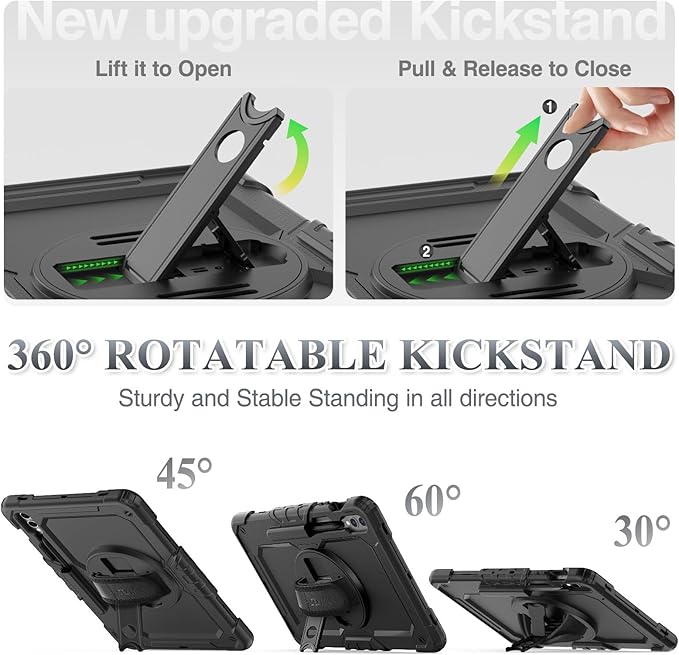SEYMAC stock Case for Samsung Galaxy Tab S10 Plus/ S9 FE Plus/ S9 Plus 5G Tablet 12.4'' Case with Screen Protector Pencil Holder [360 Rotating Hand Strap] &ampStand Drop-Proof Black1