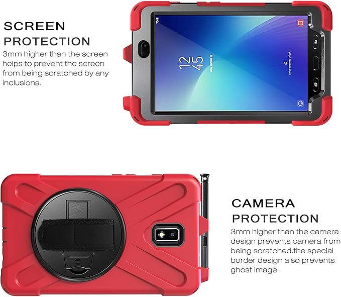 Case for Samsung Galaxy Tab Active 2 8.0 T390 T395 T397 Military Grade [15 ft Drop Tested] Full-Body Shockproof Protective Cover with 360° Rotation Stand Hand Strap &amp Pencil Holder