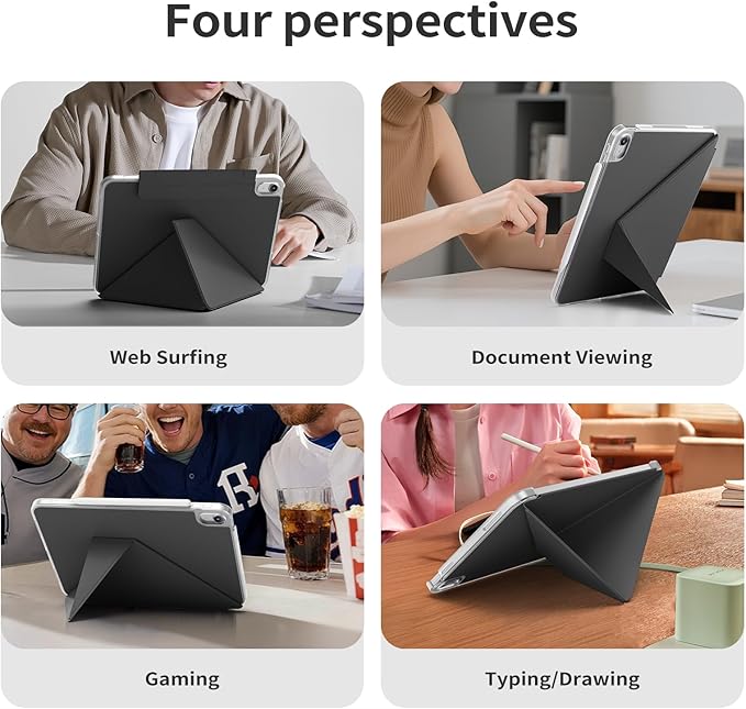 kenke Case for iPad Air 11 Inch M4/M3/M2 (2026/2025/2024) iPad Air 5th/4th Generation 10.9 Inch (2022/2020) with Clasp Slim Multi Angle Stand Cover with Pencil Holder Magnetic Back Black