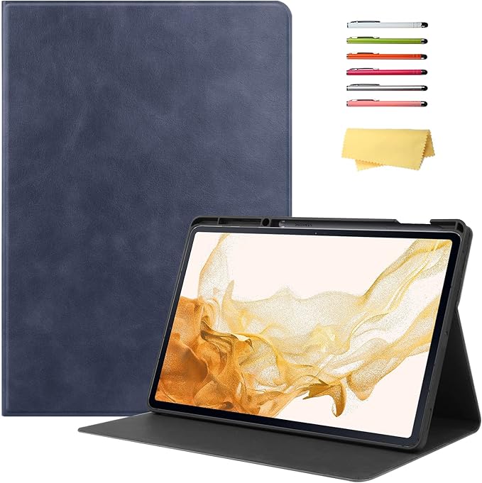 12.4 Case for Samsung Galaxy Tab S8 Plus/S8+ 2022/S7 FE 2021/Tab S7 Plus/S7+ 2020 (SM-X800/T730/T970) with S Pen Holder &amp [Auto Wake/Sleep] Premium PU Leather Folding Stand Cover Darkblue