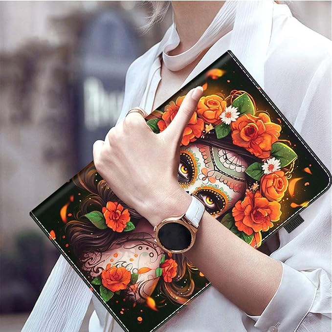 Case for Amazon Fire HD 10 Tablet (9th/7th/5th Generation2019/2017/2015 Release) Multi-Angle Smart Stand Cover Auto Sleep/Wake for Fire 10.1 InchSexy Woman with Roses Sugar Skull