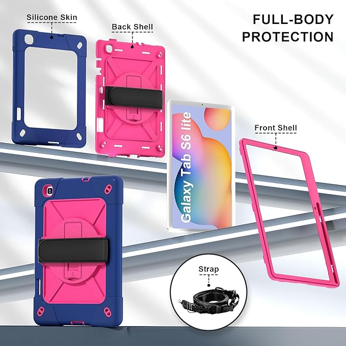 for Samsung Galaxy Tab S6 Lite Tablet Case 10.4 inch 2024/2022/2020 360 Rotating Stand Heavy Duty Shockproof Silicone Case for Galaxy Tab S6 lite (SM-P620/P625/P610/P613/P615/P619) Navy Blue