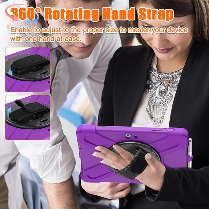 ZenRich Rugged Case for Surface Go 4 (2023)/Surface Go 3 (2021)/ Surface Go 2 (2020) Surface Go (2018) with Pen Holder Heavy Duty Shockproof Case with Stand Hand Strap and Shoulder Belt-Purple