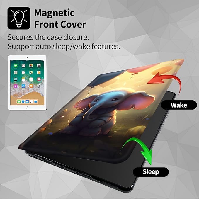 Case for Samsung Galaxy Tab S8 Plus 2022/S7 FE 2021/S7 Plus 2020 12.4 Inch Cute Elephant Theme 360 Degree Rotating Stand Smart Protective Cover for Samsung S7 FE Tablet