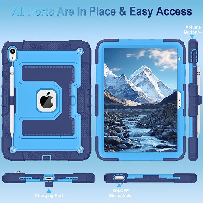 WESOROL Case for iPad A16 11th Generation 11 Inch (2025) iPad 10th Generation 10.9 Inch (2022)i Pad A16 Case Military Grade Shockproof Cases with Pencil Holder Shoulder StrapNavy Blue