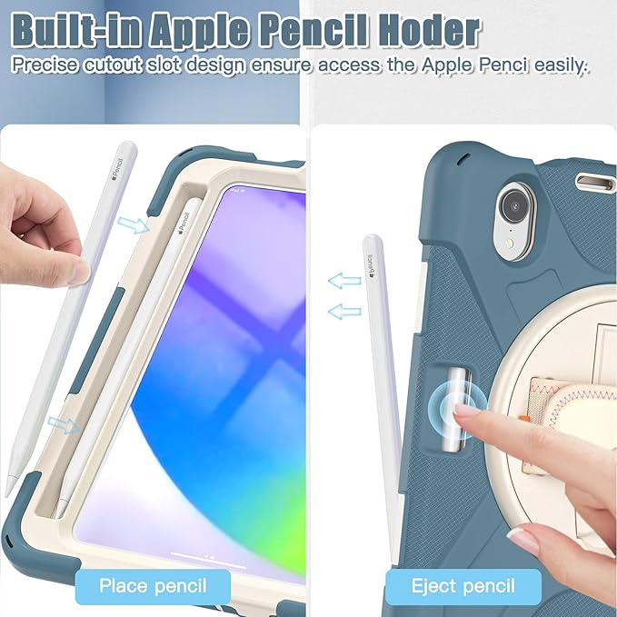 ZenRich Shockproof Case for iPad mini 7 (A17 Pro) 2024/ iPad mini 6th 2022 Heavy Duty Rugged Case with Pencil Holder/360°Rotating Kickstand/Handle/Carrying Shoulder BeltCronflowerBlue