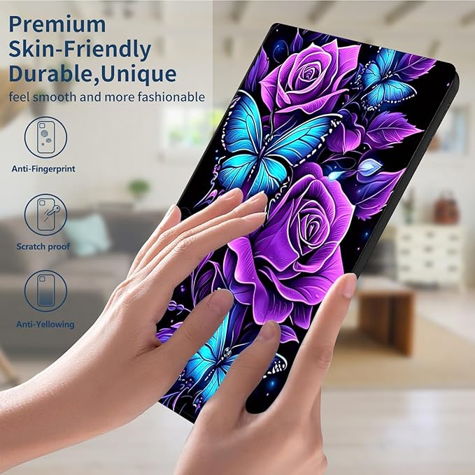 Slim Case for Samsung Galaxy Tab A9+ / A9 Plus 11 2023 (SM-X210/X216/X218) Lightweight PU Leather Multi-Angle Viewing Smart Stand Shell Cover with Auto Wake/Sleep Purple Rose Butterfly
