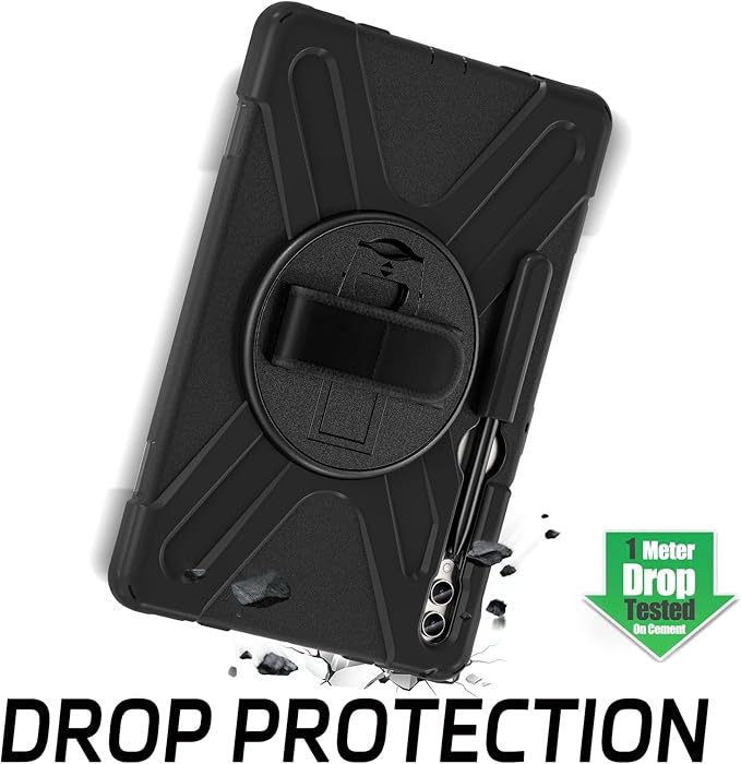 ZenRich Rugged Case for Samsung Galaxy Tab S10 Plus/S9FE Plus/S9 Plus 12.4 inch Galaxy Tab 12.4 Case with S Pen Holder 360 Ratable Stand Hand Strap Shoulder Belt
