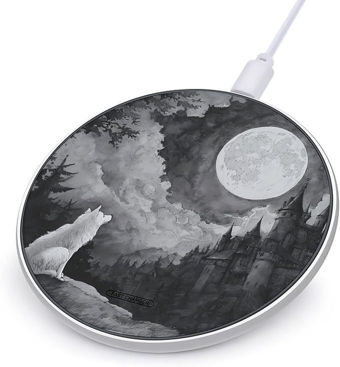 Wolf Ancient Castle Full Moon Fast Portable Charger 10W Funny Graphic Phone Charging Pad with USB Cable