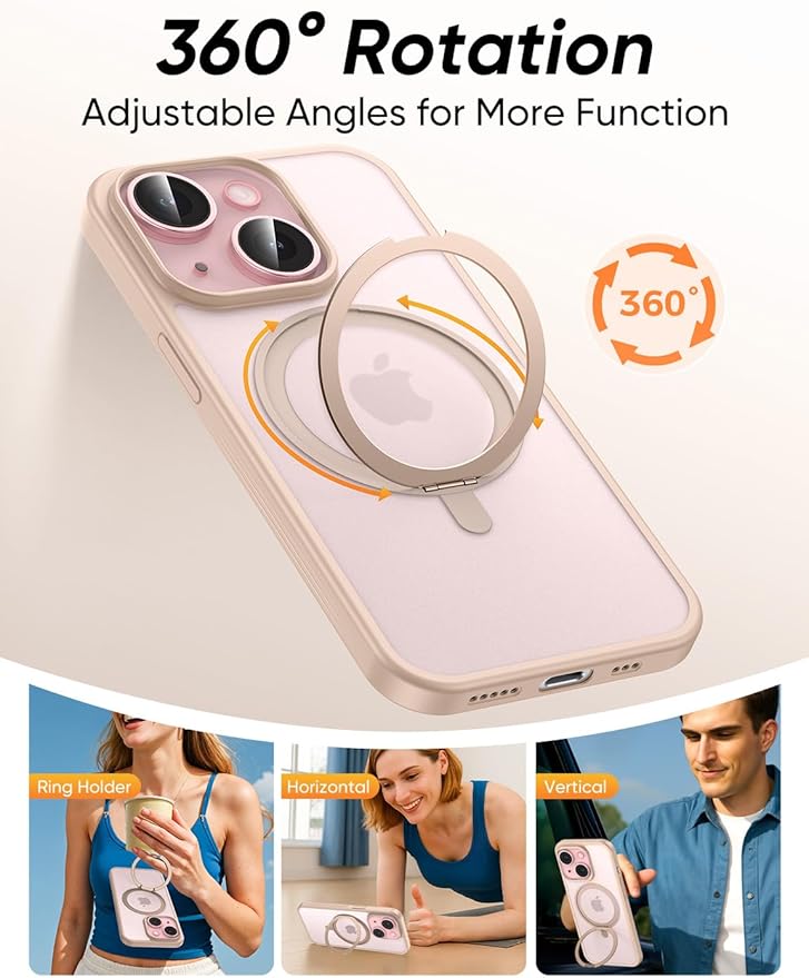 MAGIC JOHN 360° Rotatable Magnetic Invisible Stand for iPhone 14/iPhone 13 Case [Anti-Slip Grip] [Compatible with MagSafe] 16FT Shockof for iPhone 14/13 Case with Kickstand Gold