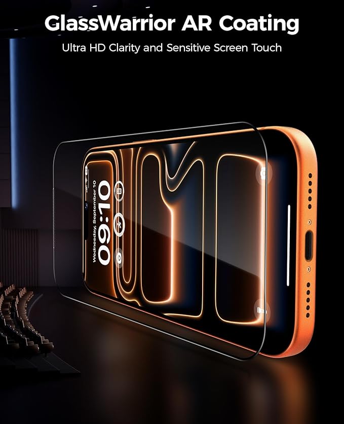 BENKS GlassWarrior AR Screen Protector for iPhone 17 Pro 6.3 inch 3D Curved Full Coverage Tempered Glass Superior Scratch Resistance Anti-Reflective Tempered Glass Screen Protector