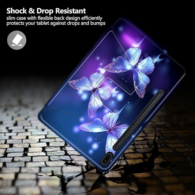 Purple Butterflies Pattern Case for Samsung Galaxy Tab S9 Ultra 14.6 Inch 2023-X910/X916/X918 / S8 Ultra 2022/S10 UltraBFDHGQZC 360 Degree Rotating Stand Protective Cover with Auto Sleep/Wake