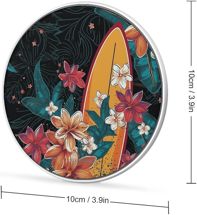 Surfboard and Flowers Wireless Charger Fast Wireless Charging Pad with USB Cable 10W Anti-Slip Magnetic Wireless Charger Portable Slim Charger Puck Travel Charging Station