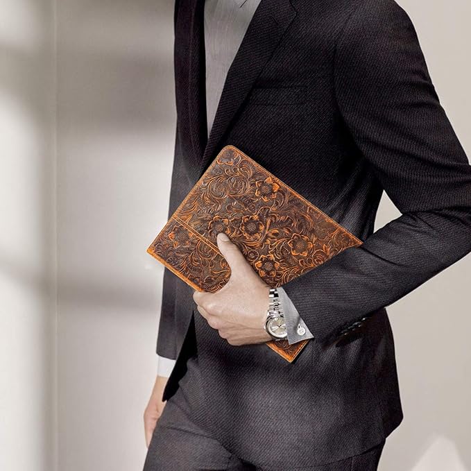 Gexmil Leather Case for iPad 10.2 Inch iPad 9th/8th/7th GenCowhide Folio Cover for iPad 2021/2020/2019 Genuine Leather case Auto Wake/SleepAdjustable StandFloral Brown