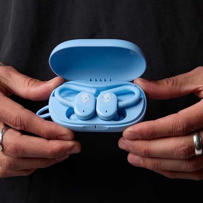 Skullcandy Push Play Active Wireless Earbuds Bluetooth Headphones Noise Isolating Fit 34 Hrs Battery Secure-Fit Over-Ear Hanger Sweat Water Resistant Microphone for iPhone Android - Preppy Blue