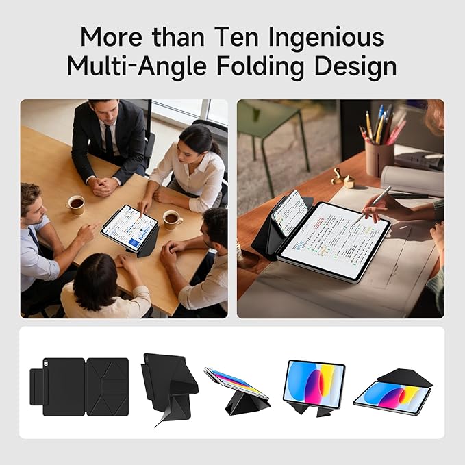 kenke Magnetic Case for iPad 11 Inch A16 2025/10th Generation 10.9 Inch 2022 with Detachable Clasp Slim Strong Magnetic Multi-fold Stand Cover with Pencil Holder Auto Wake/Sleep Black