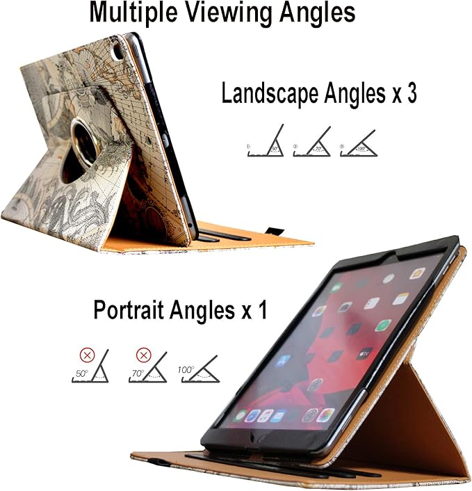 Case for iPad 9th 8th 7th Generation 360 Rotating Smart Cover Folio Stand with Pocket Auto Wake Up/Sleep for 2021 2020 2019 iPad 10.2 A2197 A2198 A2199 A2200 A2602 A2603 (Map)