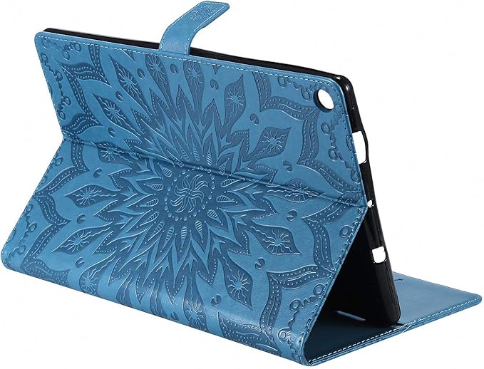 Folio Case for Fire HD 10 (9th/7th/5th Generation 2019/2017/2015 Release) Techcircle Sunflower Embossed Stand Protective Cover with Card/Cash Holder for Amazon Fire HD 10.1 Inch Tablet Blue