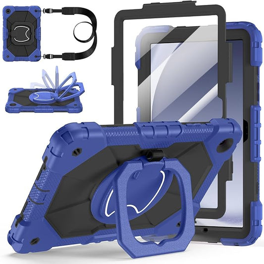 Case for Samsung Galaxy Tab A9 Plus 11 Inch 2023 Ubearkk Rugged Case for Samsung Galaxy A9+ Tablet SM-X210/X216/X218 with Screen Protector 360 Rotating Stand Shoulder Strap Pen Holder Navy Black