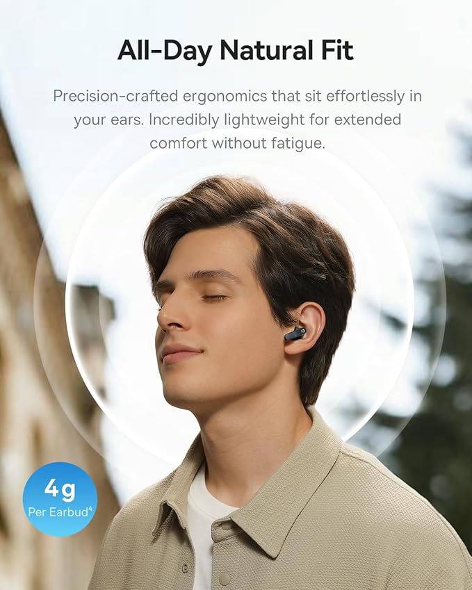 Baseus BS1 NC Semi-in-Ear Noise Cancelling Earbuds with Adaptive Hybrid ANC No Ear Pressure Hi-Res Audio (LDAC) 40H Playtime 4g Ultra-Lightweight Fit 6-Mic AI Clear Call