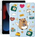 Cute Kawaii Capybara for iPad (A16) 11th Generation Case 11 Inch 2025 for iPad 10th Generation Case 10.9 Inch 2022 with Pencil Holder Auto Sleep/Wake Blue Leather Soft TPU Back Cover