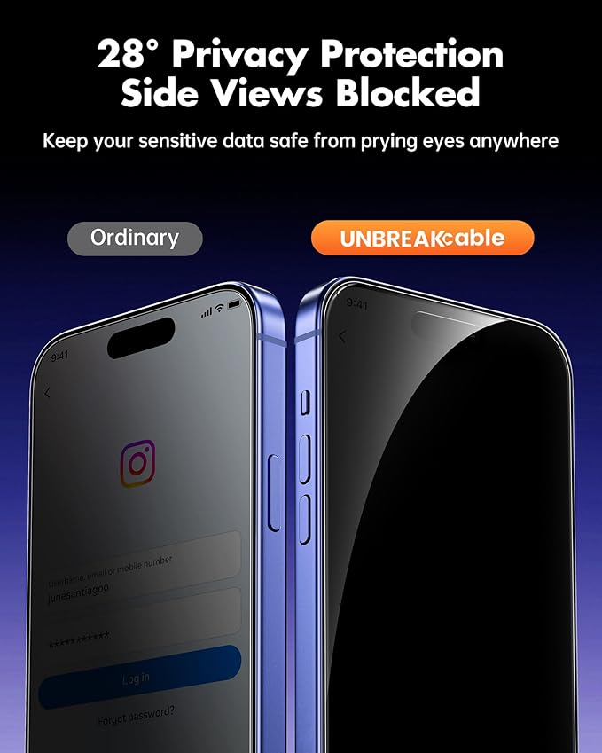 UNBREAKcable 4PCS Screen Protector for iPhone 16-2 Privacy Tempered Glass+2 Clear Glass Double Shatterproof [Easy Installation Frame] [9H Hardness] [Case Friendly] Anti-Scratch for iPhone 6.1 inch