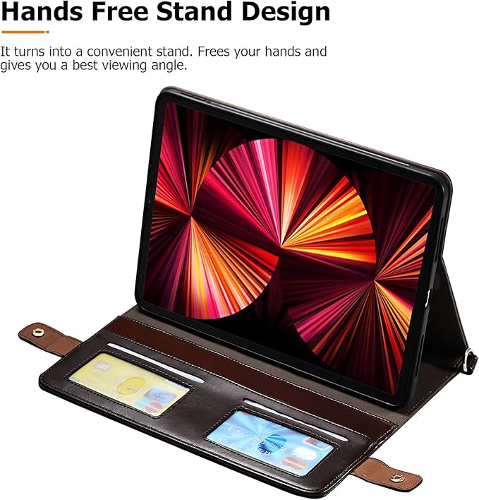 Dteck Case for Galaxy Tab S10 Plus/S9 Plus/S8 Plus+/S7 FE/S7 Plus 12.4 inchPU Leather Fold Business Stand Protective Cover with Pen Holder Card Slots Shoulder Hand Strap Handbag Wallet CaseBrown
