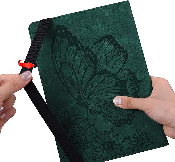 for Amazon Kindle Fire HD 10 &amp HD 10 Plus Case 13th/11th Generation 10.1 inch (2023/2021) Folio Stand Embossed PU Leather Wallet Cover with Pencil Holder/Card Pockes Green Flower Butterfly