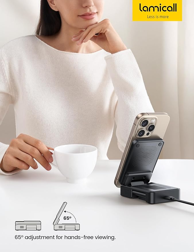 Lamicall Foldable 3 in 1 Wireless Charging Station for Apple MagSafe - [Upgraded Cooling &amp Reliability] Compact Travel Magnetic Charger Stand for iPhone 17 16 15 14 13 Pro Max AirPods Apple Watc