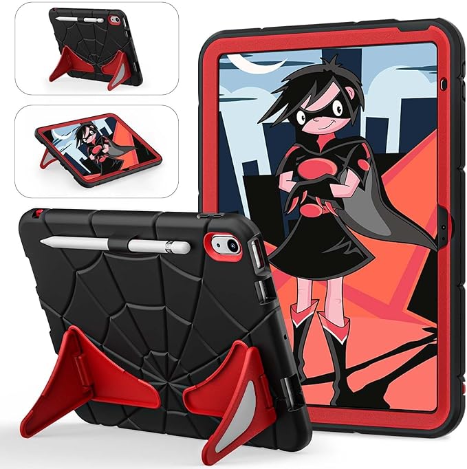 Compatible with Apple iPad 10th 2022 Tablet CaseLightweight Shockproof Rugged Protective Cover with Kickstand for Kids Children Boys Babies Black Red