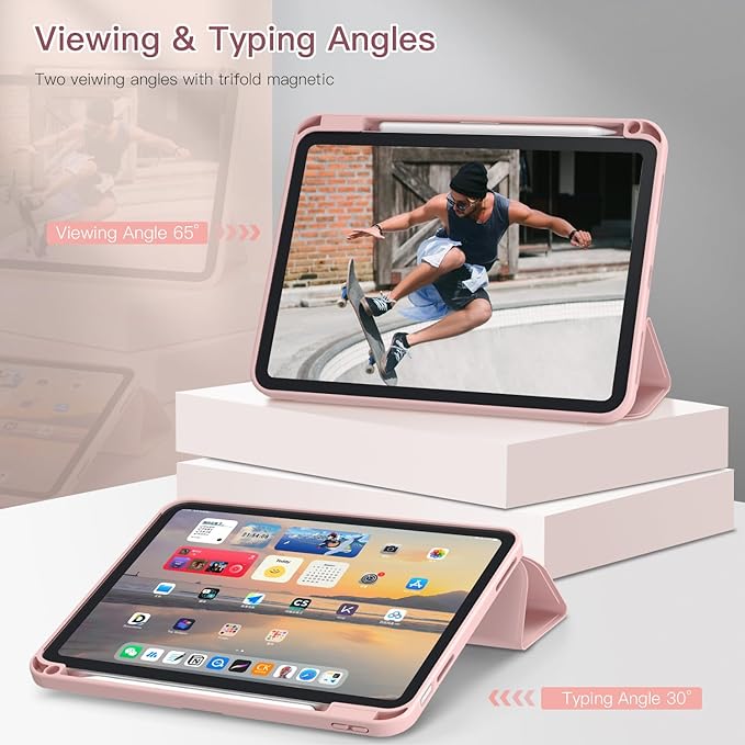 Teryeefi Case for iPad (A16) 11th Generation 11 inch (2025) &amp iPad 10th Generation 10.9 inch (2022) with Pencil Holder-[Auto Wake/Sleep] Premium Stand Case with Clear Back Cover Pink Cherry