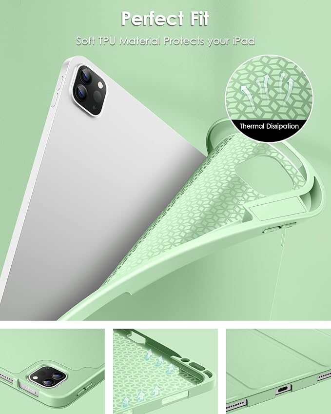 DTTO for iPad Air 13 Inch Case M4/M3/M2 2026/2025/2024 iPad Pro 12.9 Inch Case (6th/5th/4th/3rd Gen) Smart Slim Trifold Stand Soft Cover with Pencil Holder Matcha Green