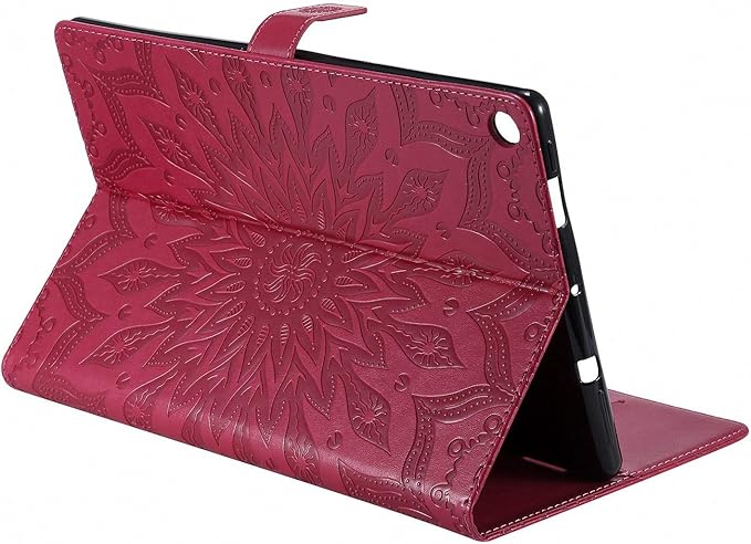 Folio Case for Fire HD 10 (9th/7th/5th Generation 2019/2017/2015 Release) Techcircle Sunflower Embossed Stand Protective Cover with Card/Cash Holder for Amazon Fire HD 10.1 Inch Tablet Red