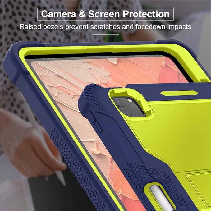 MAKEIT CASE for ipad Pro 11 Inch Case 2024 M4 with Pencil Holder Shockproof Premium Smart iPad Case and Kickstand Support Touch ID and Auto Wake/Sleep Navy Blue
