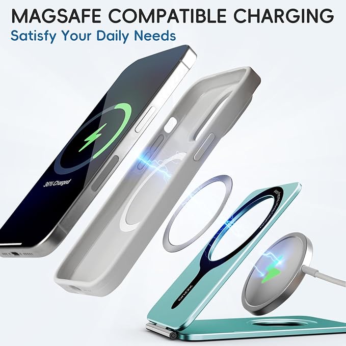 Cell Phone StandAdjustable Height and Angle Foldable Phone Holder for Desk Aluminum Cell Phone HolderStrong Magnetic Phone Stand Compatible with iPhone 16/15/14/13/12 Series (Ocean Blue)