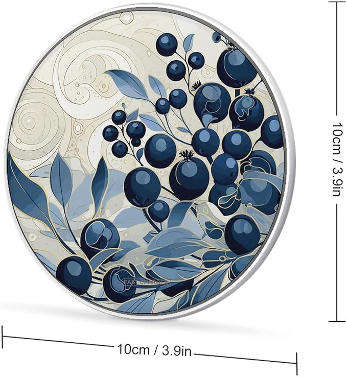 Field of Blueberries Wireless Charger Fast Wireless Charging Pad with USB Cable 10W Anti-Slip Magnetic Wireless Charger Portable Slim Charger Puck Travel Charging Station